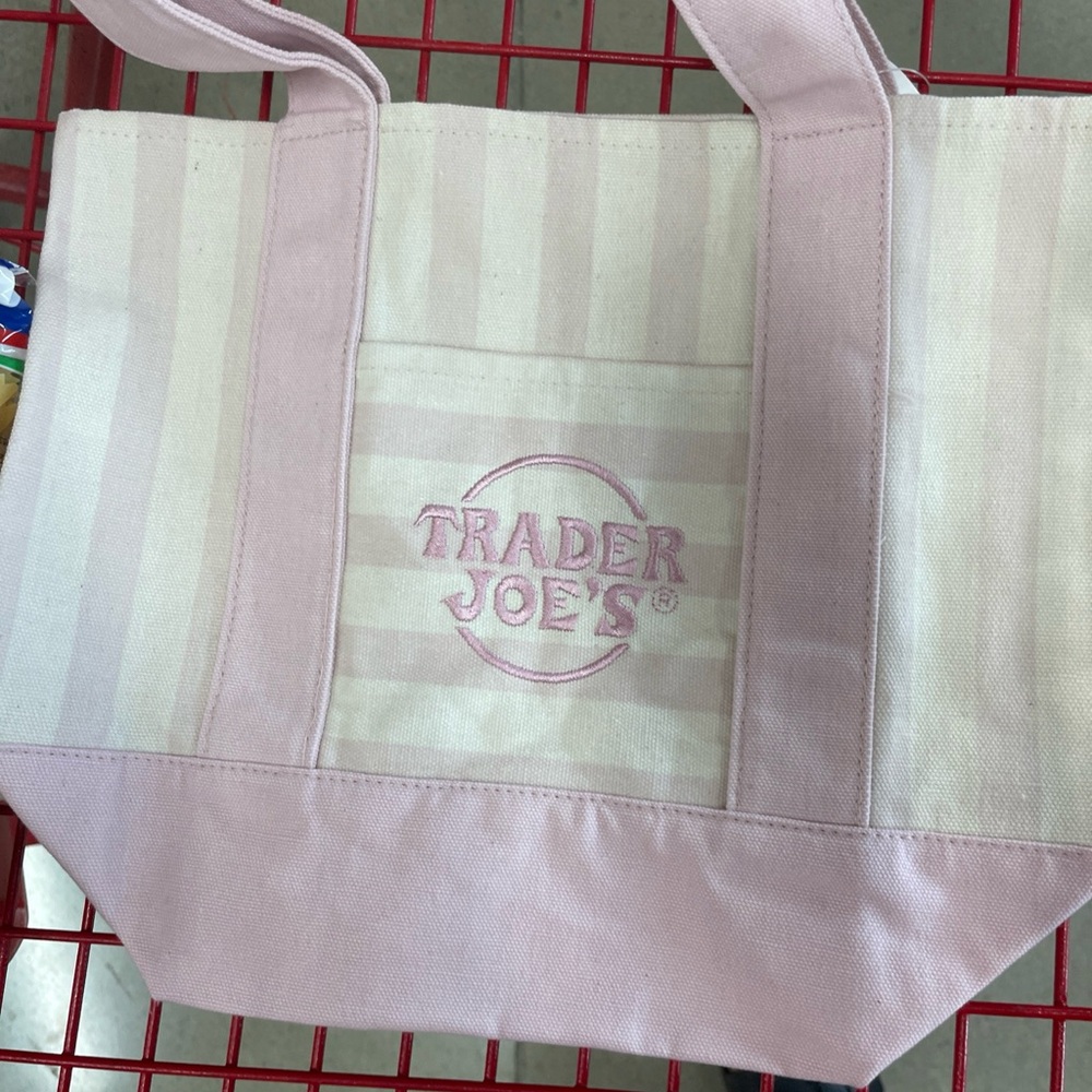 NWT Trader Joe's pink & White Striped Canvas Tote Bag